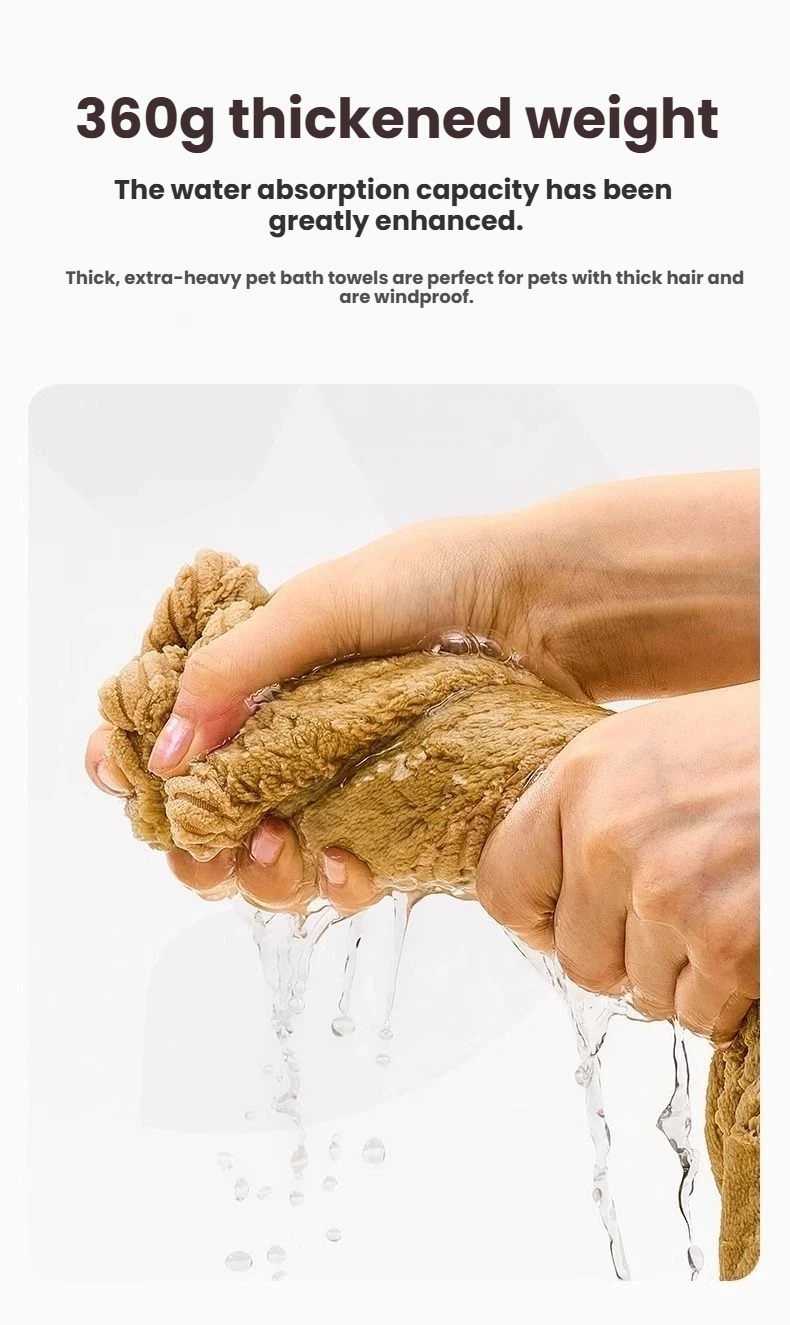 Hands wringing water from a beige Petstar towel