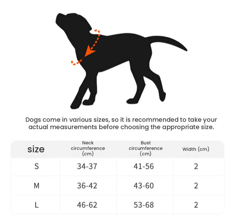 HOWGO dog harness neck and chest size chart