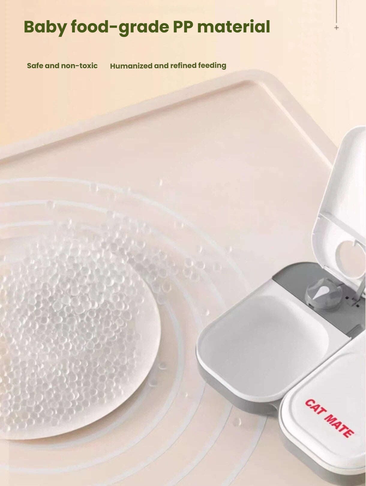 Open CatMate feeder trays showing washable food-contact surfaces