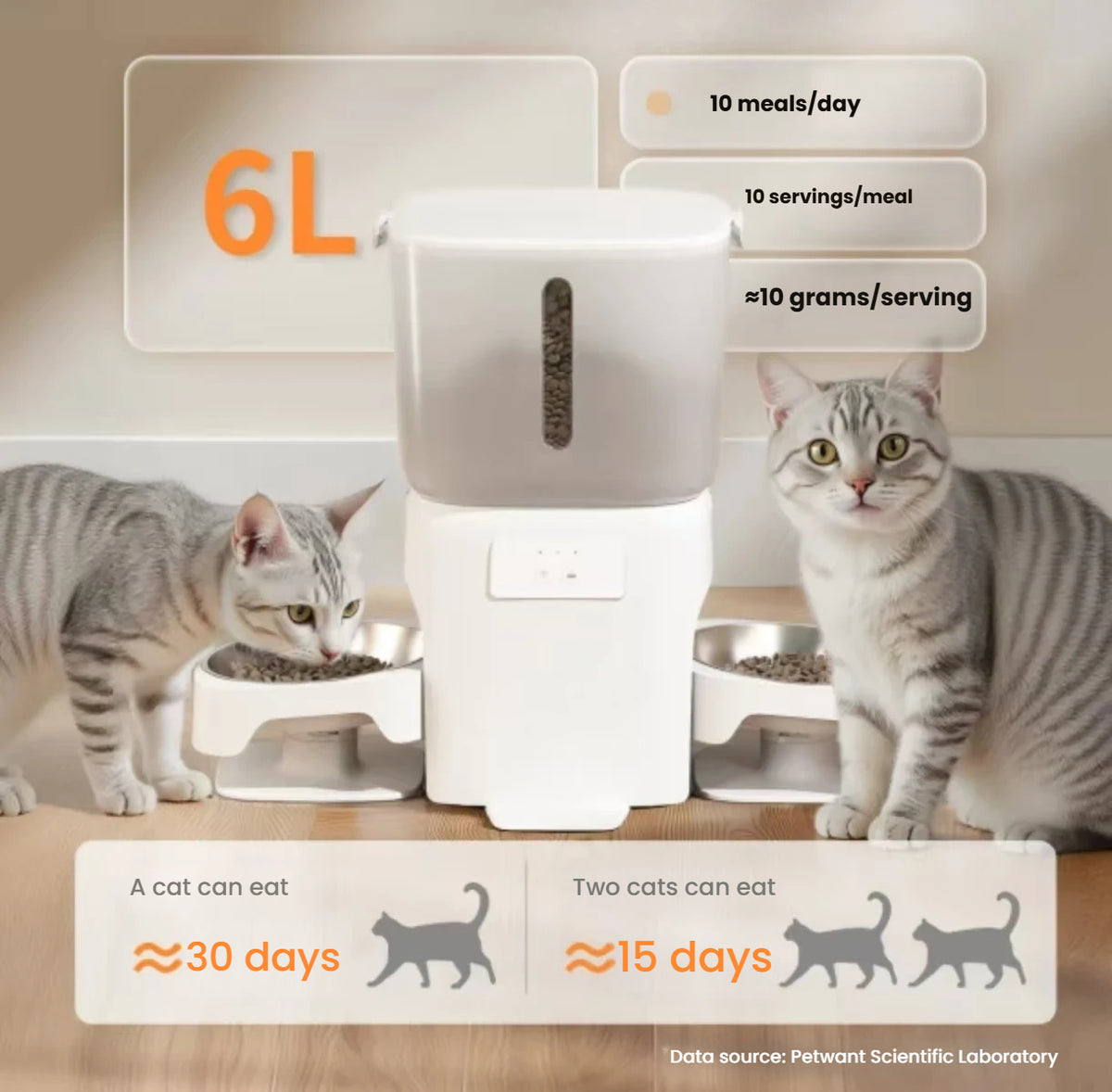 Petwant F24DC Dual-Meal Automatic Cat Feeder, Timed Feeding
