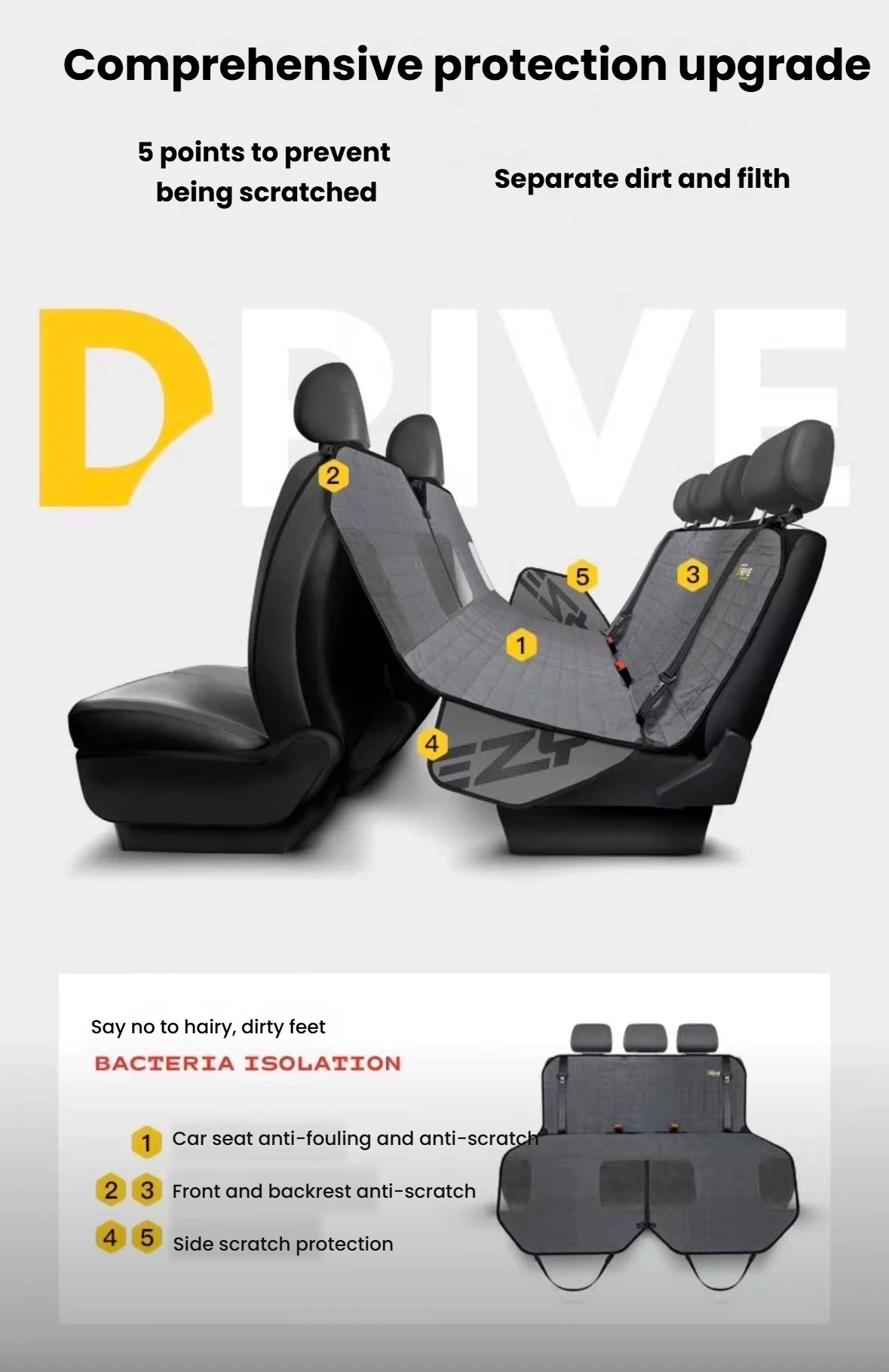 EzyDog Drive Dog Car Seat Hammock Rear Charcoal + Car Seat Attachment