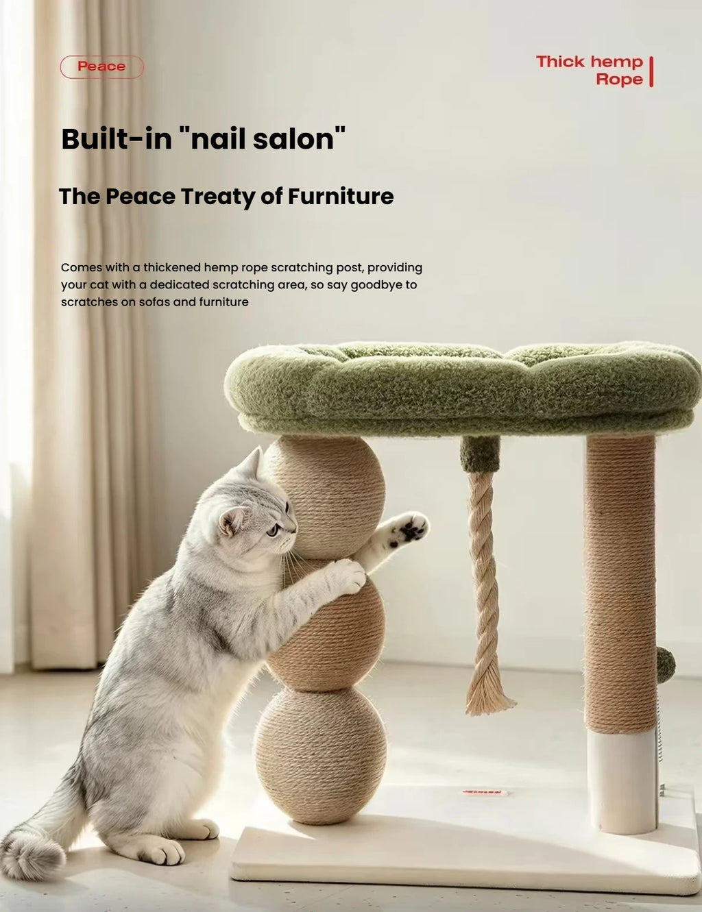 Cat reaching up to the rounded scratching surfaces below the Petstar perch