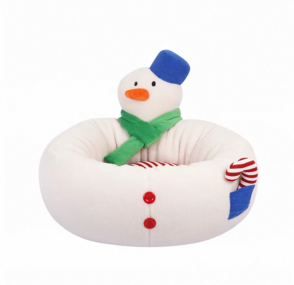 ZEZE Snowman Snuggle Pet Bed – Plush Washable Nest for Small Dogs & Cats