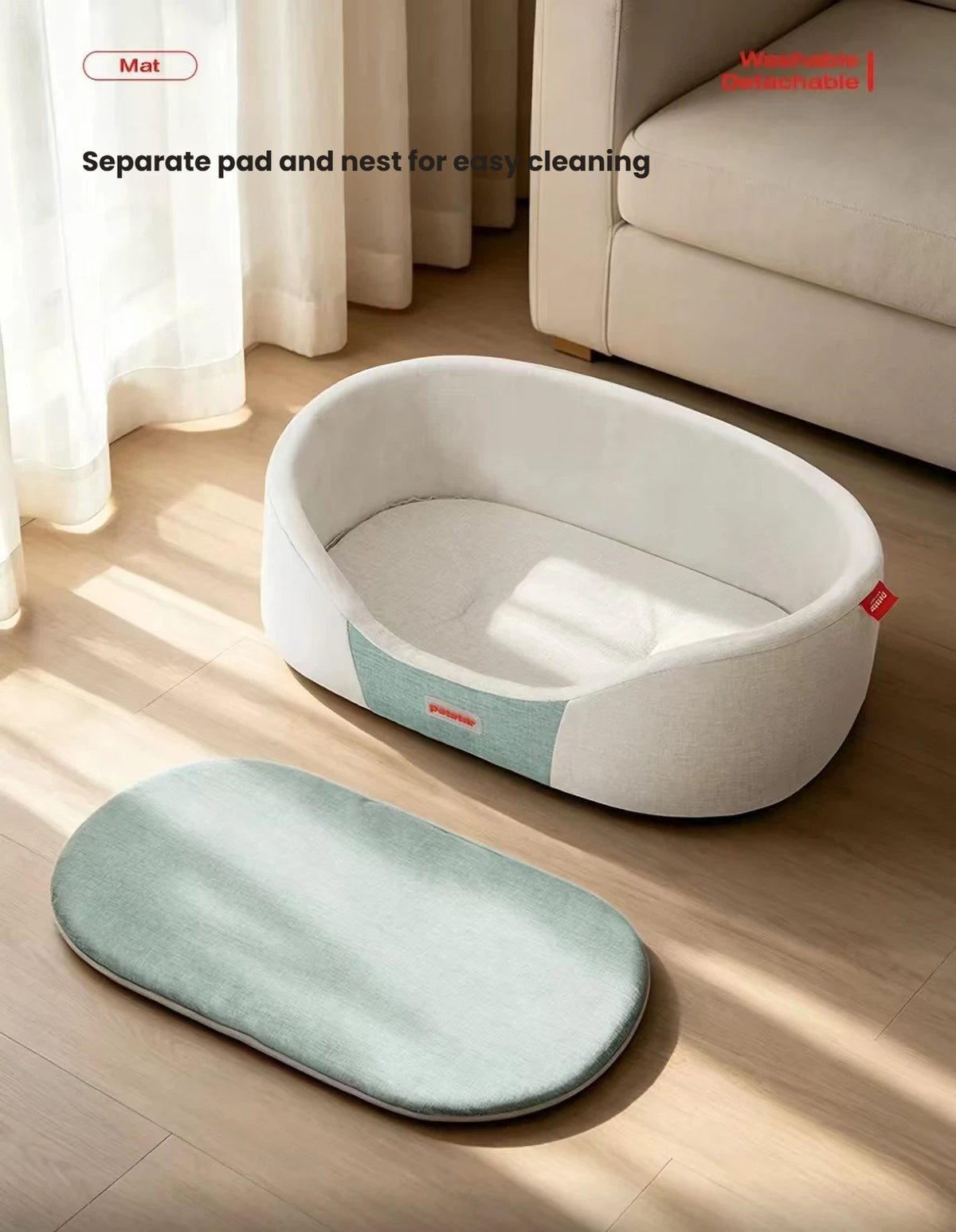 Petstar oval bed with its green cushion removed