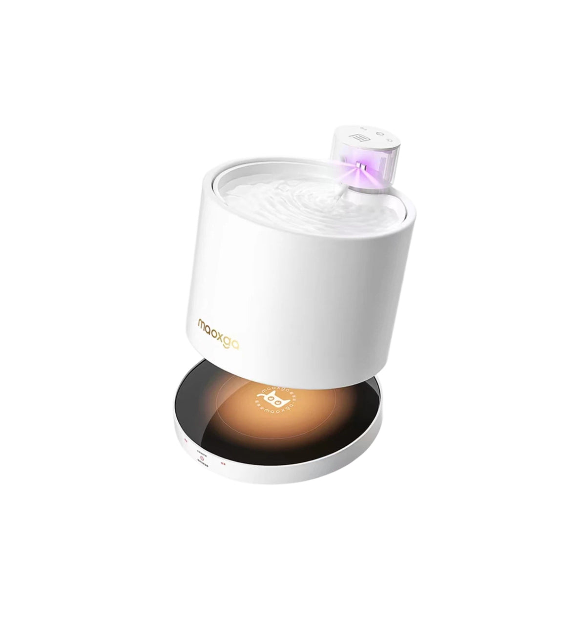 Gen 5 ceramic cat fountain on its ultraviolet charging base