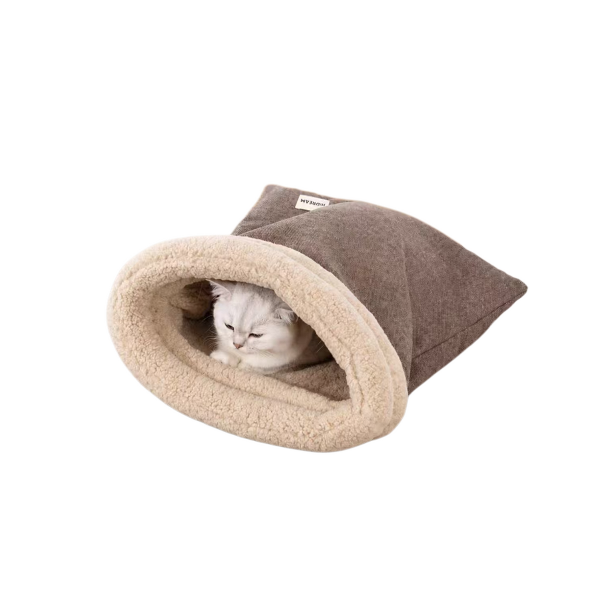 HiDREAM Covered Cave Cat Bed - Thick Warm Plush Sleeping Bag for Indoor Cats