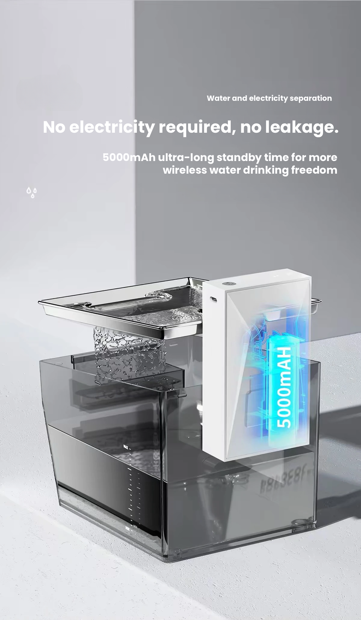 POPOCOLA Cordless Pet Water Fountain – Black