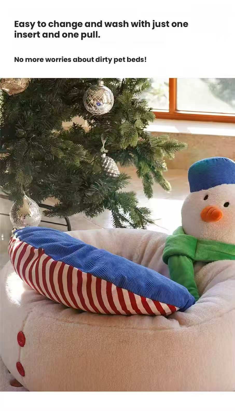 ZEZE Snowman Snuggle Pet Bed – Plush Washable Nest for Small Dogs & Cats