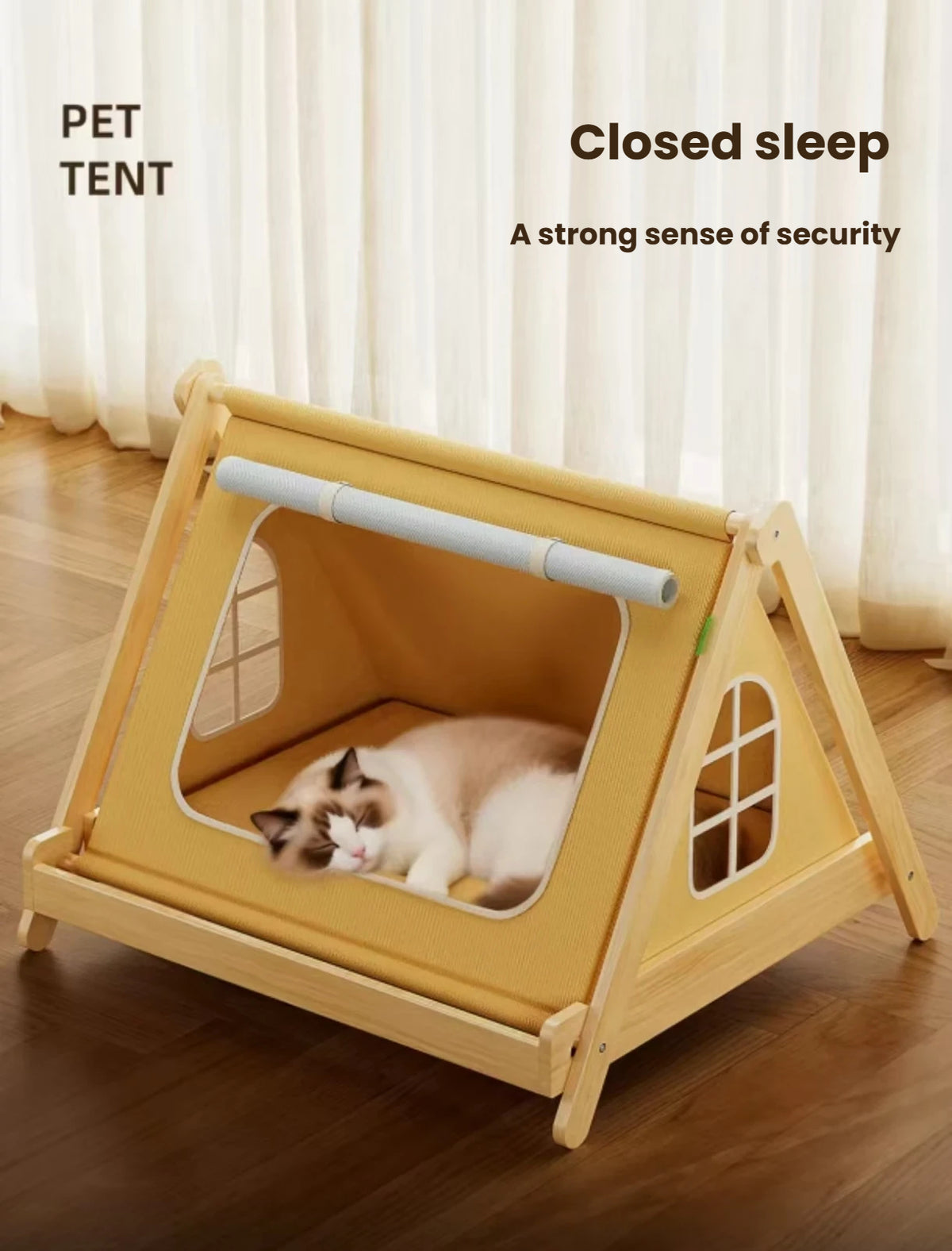 Wooden Cat Tent Bed: No-Assembly, All-Season & Semi-Enclosed