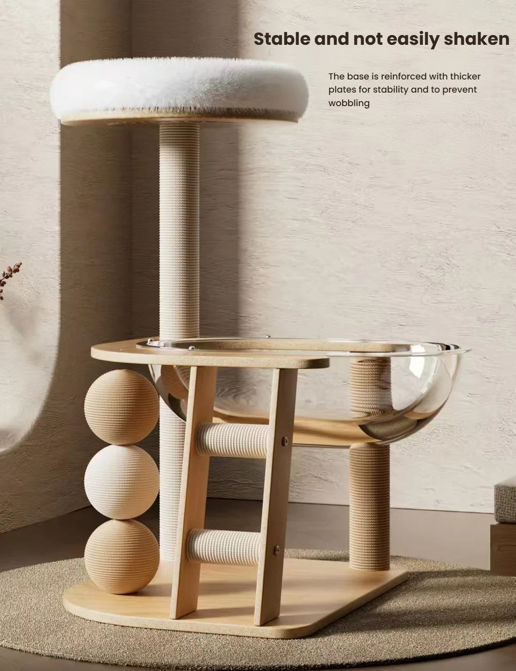 Wooden Cat Tree: Space-Saving Cat Tower with Bed & Scratching Post