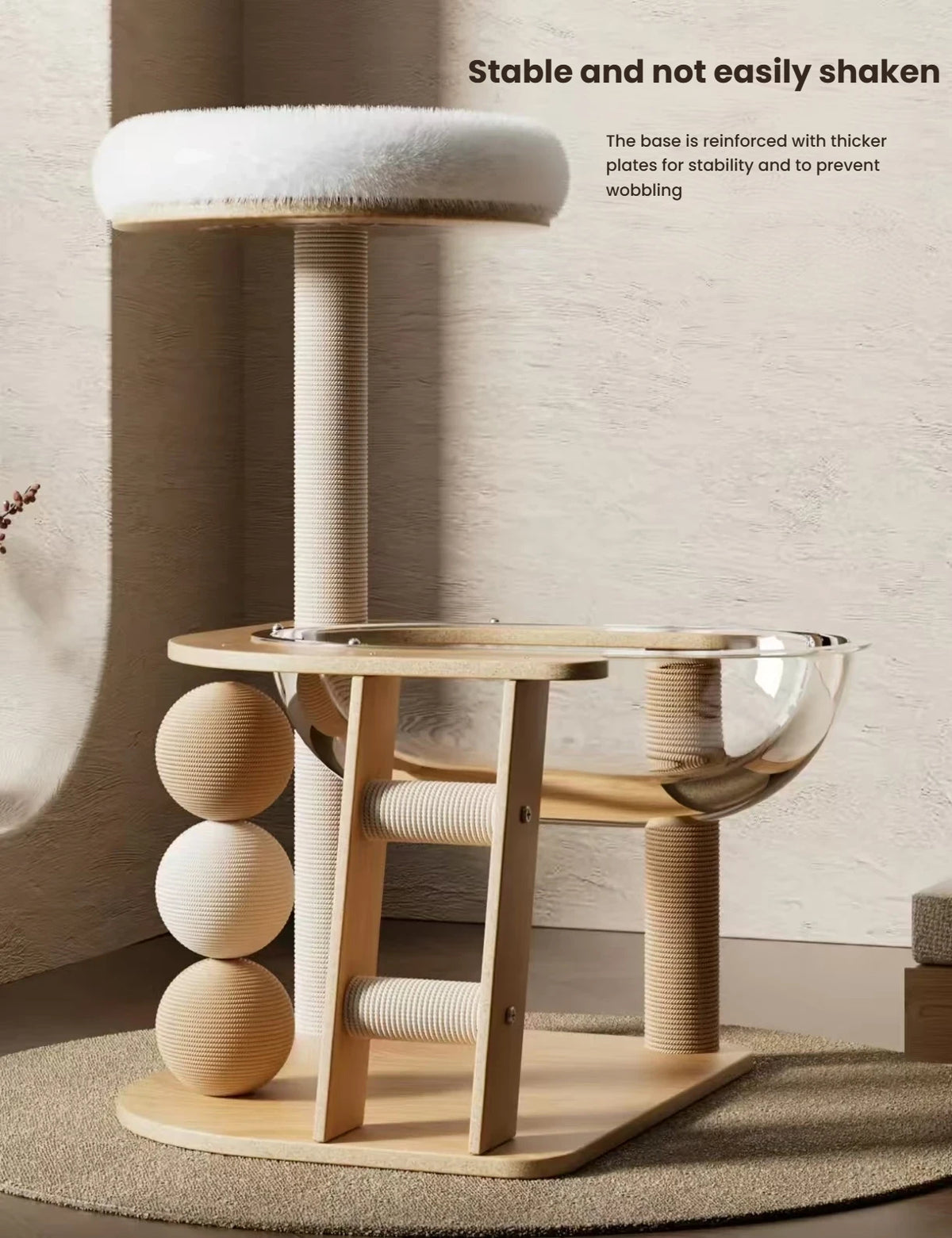 Wooden Cat Tree: Space-Saving Cat Tower with Bed & Scratching Post