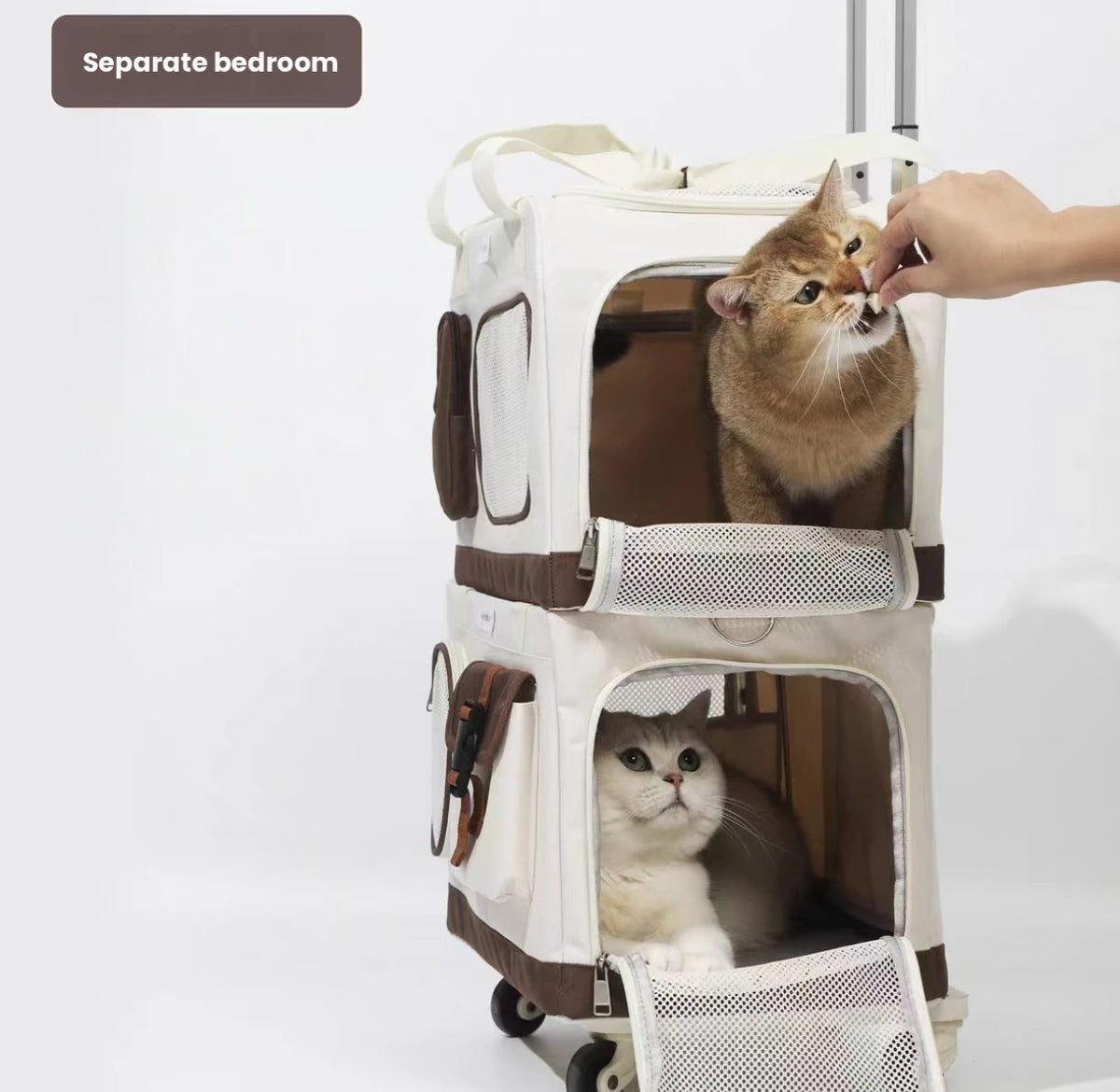 Double-Layer Cat Carrier with Wheels: Large, Breathable Pet Travel Bag