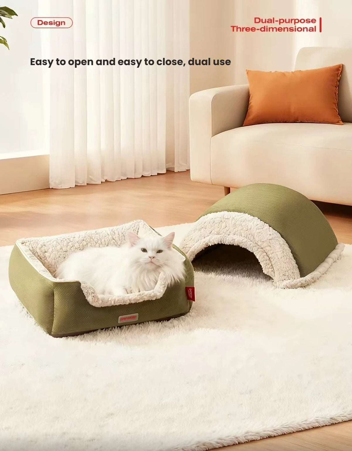 Petstar bed displayed as an open nest beside its removable dome