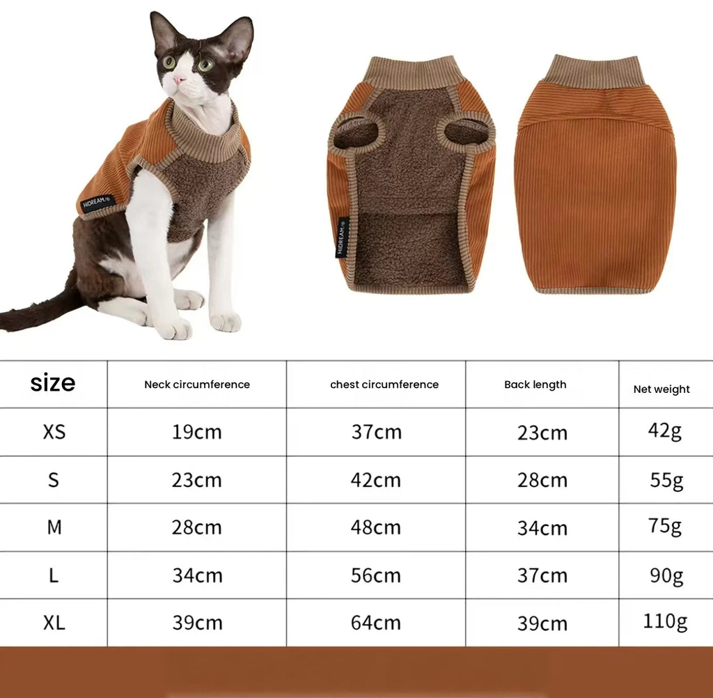 HiDREAM Thick Warm Fleece Cat Vest - Winter Soft Clothes for Devon Rex, Cats & Dogs