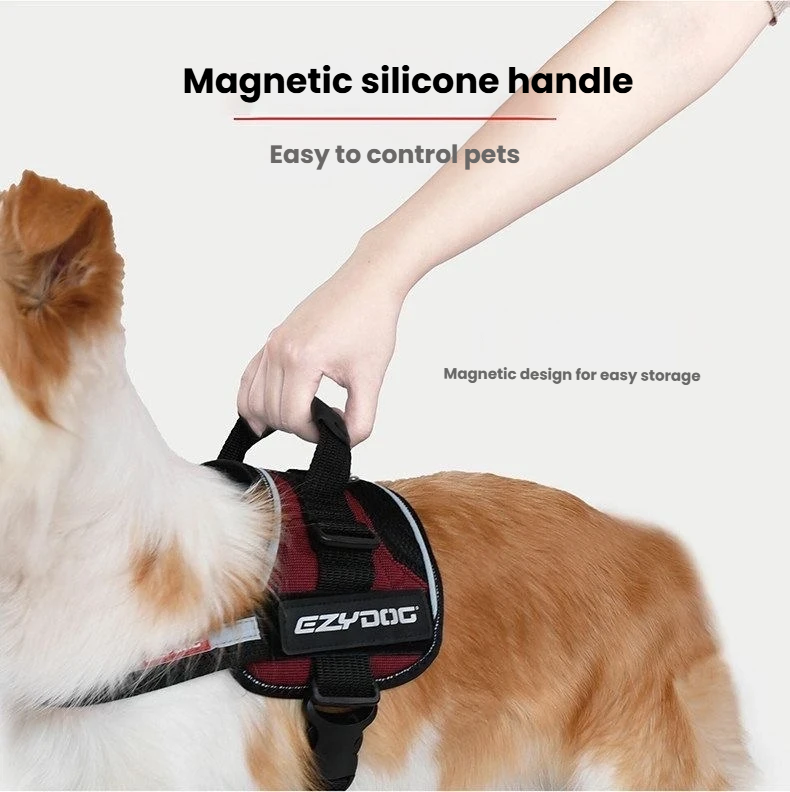 Hand holding the top traffic handle of an EzyDog Convert harness
