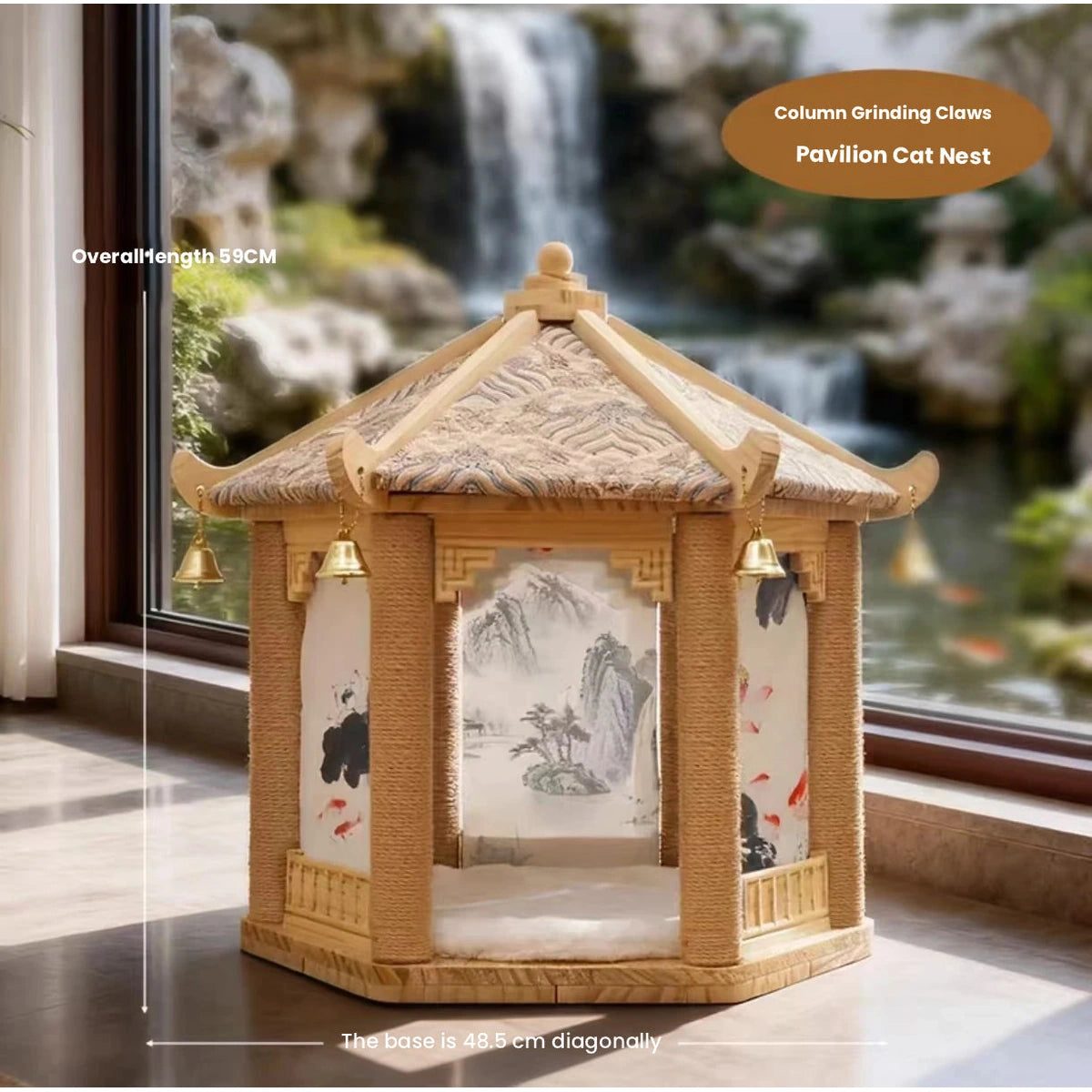 Wooden cat house with sisal scratching exterior