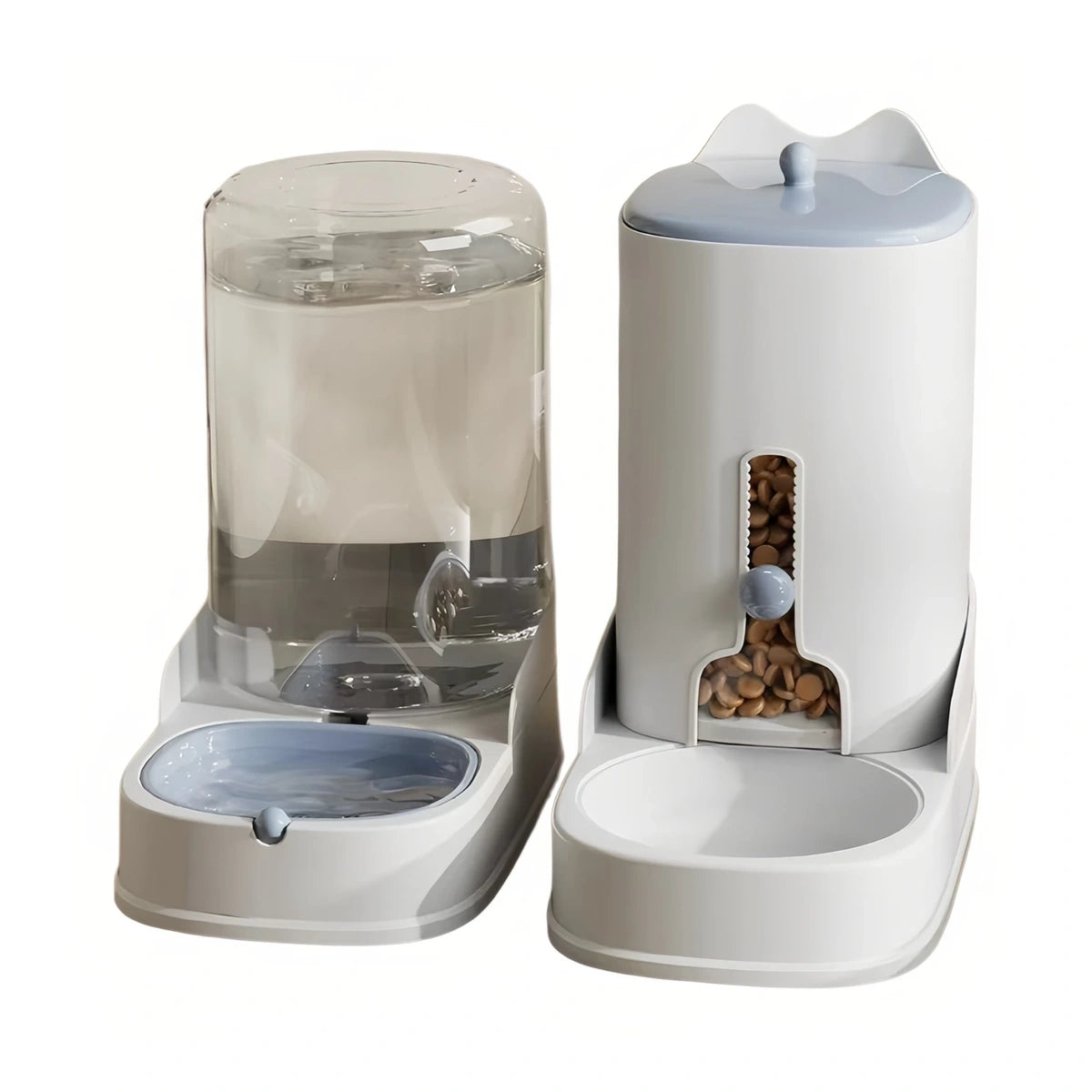 Grey gravity pet feeder and water dispenser set