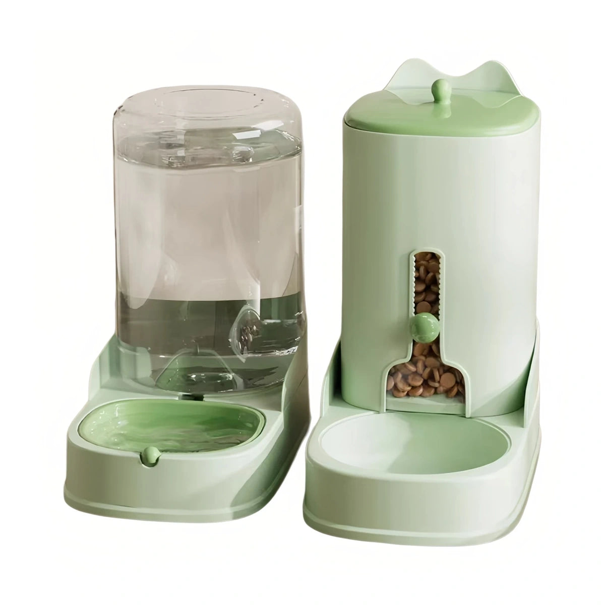 Green gravity pet feeder and water dispenser set