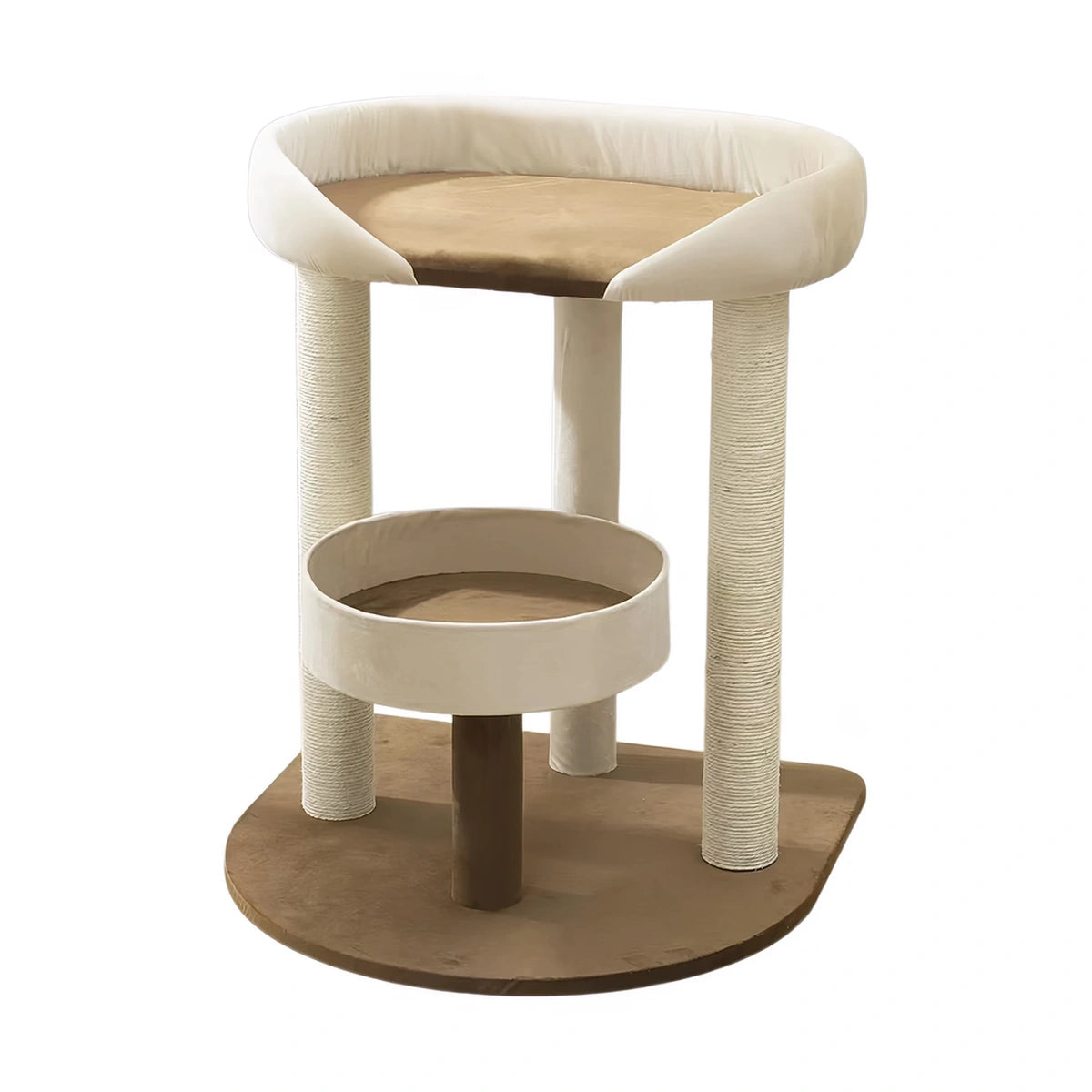 Round multi-level cat tree with elevated cushioned bed