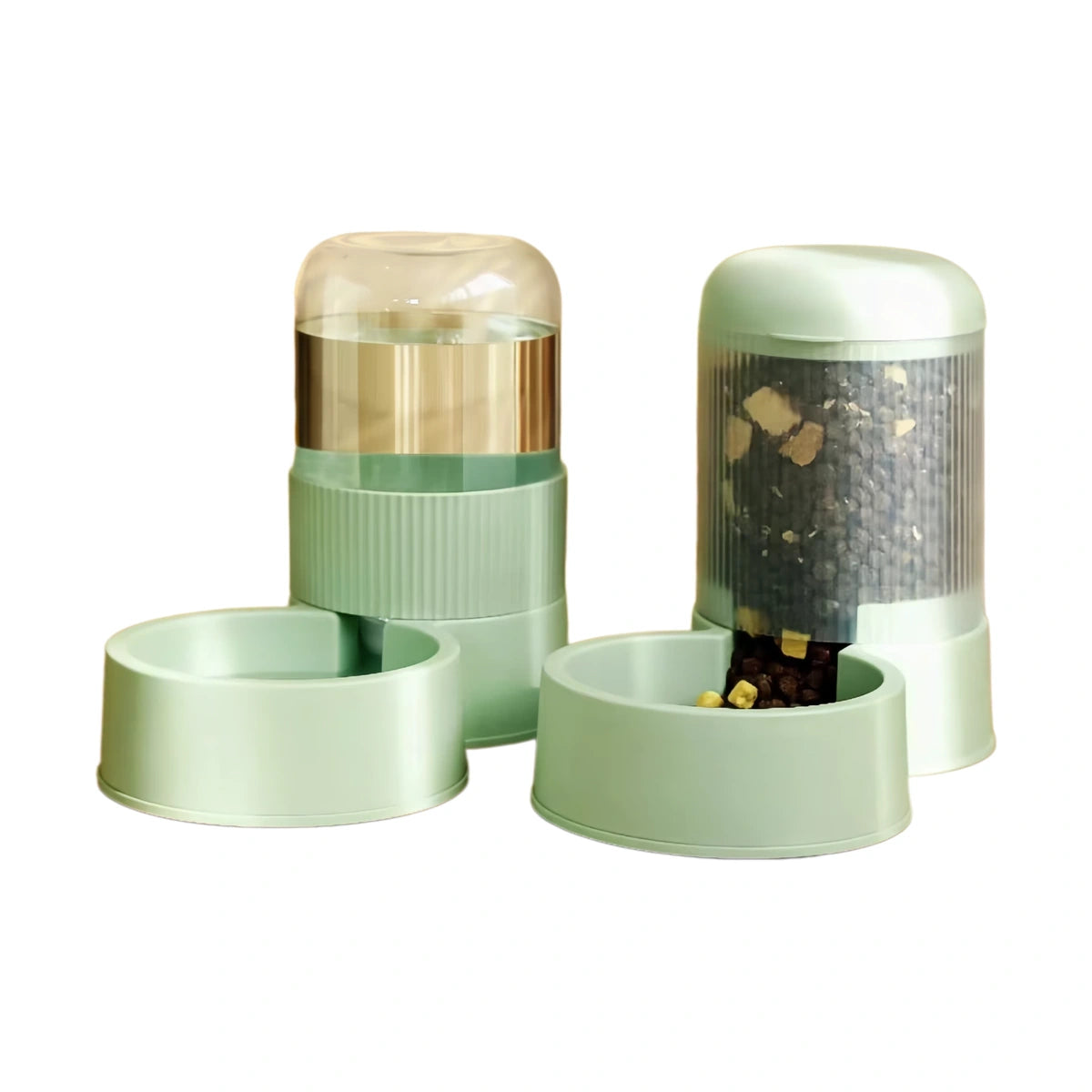 Green gravity pet feeder and water dispenser station