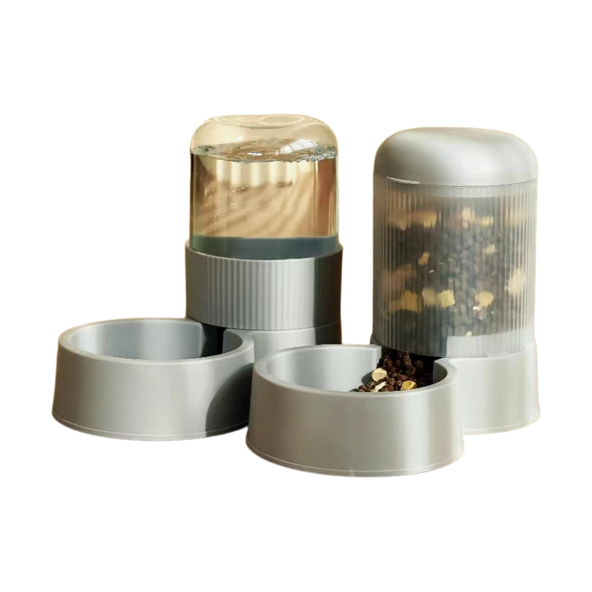 Grey gravity pet feeder and water dispenser station