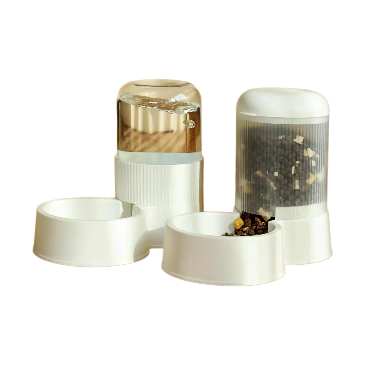White gravity pet feeder and water dispenser station