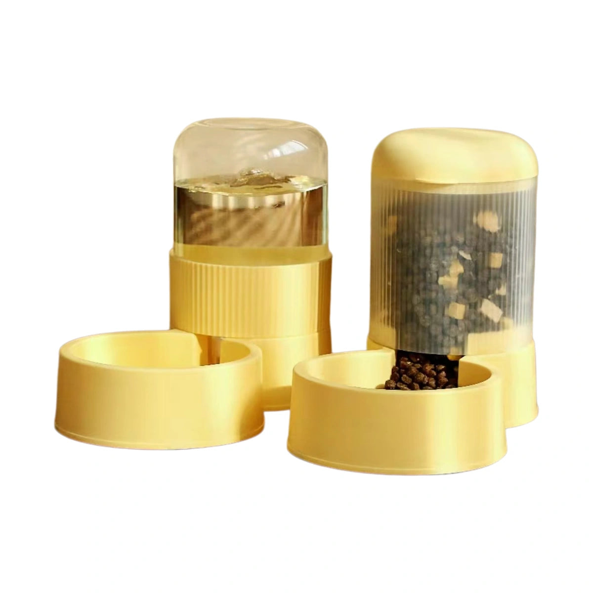 Yellow gravity pet feeder and water dispenser station