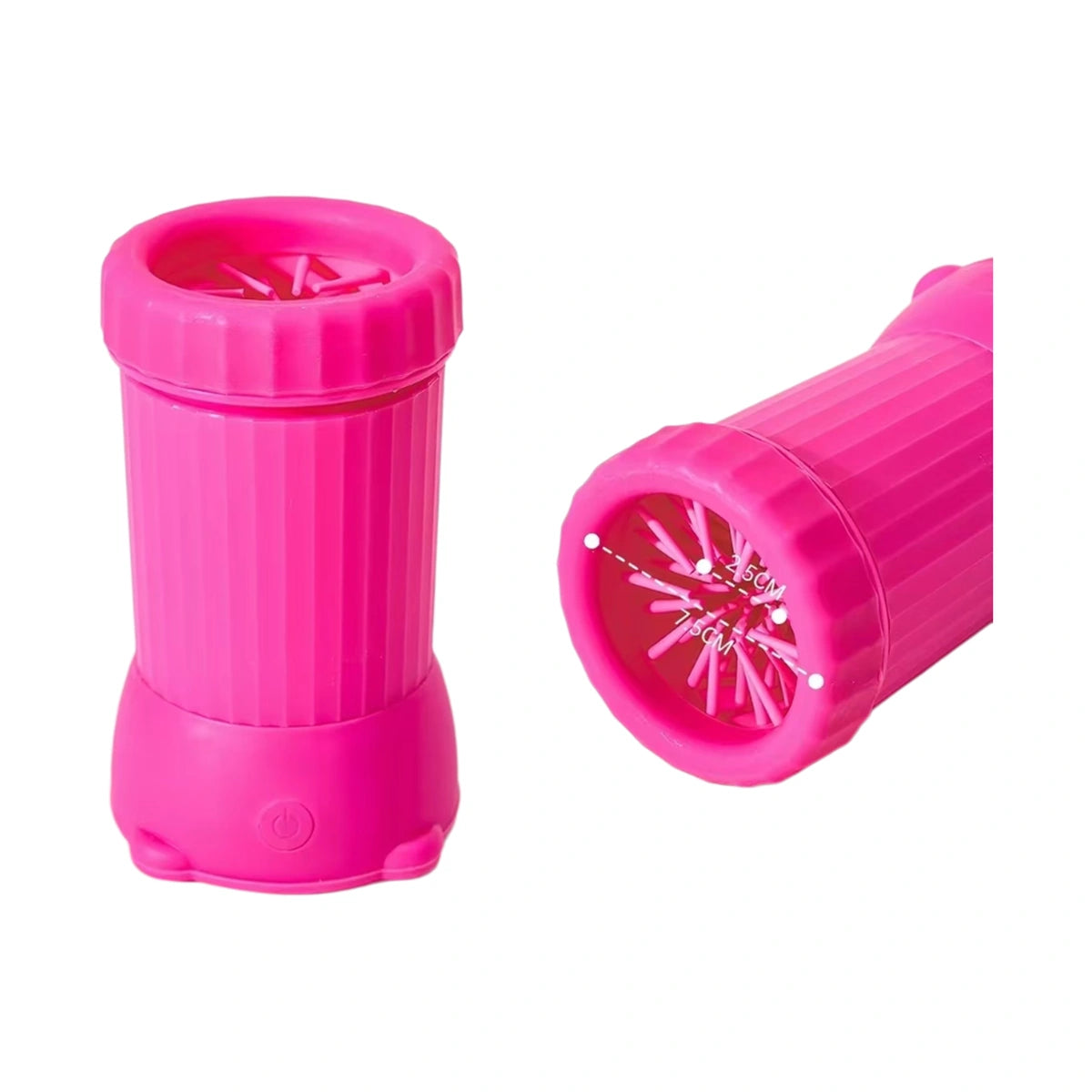 Pink dog paw cleaner cup with removable silicone brush