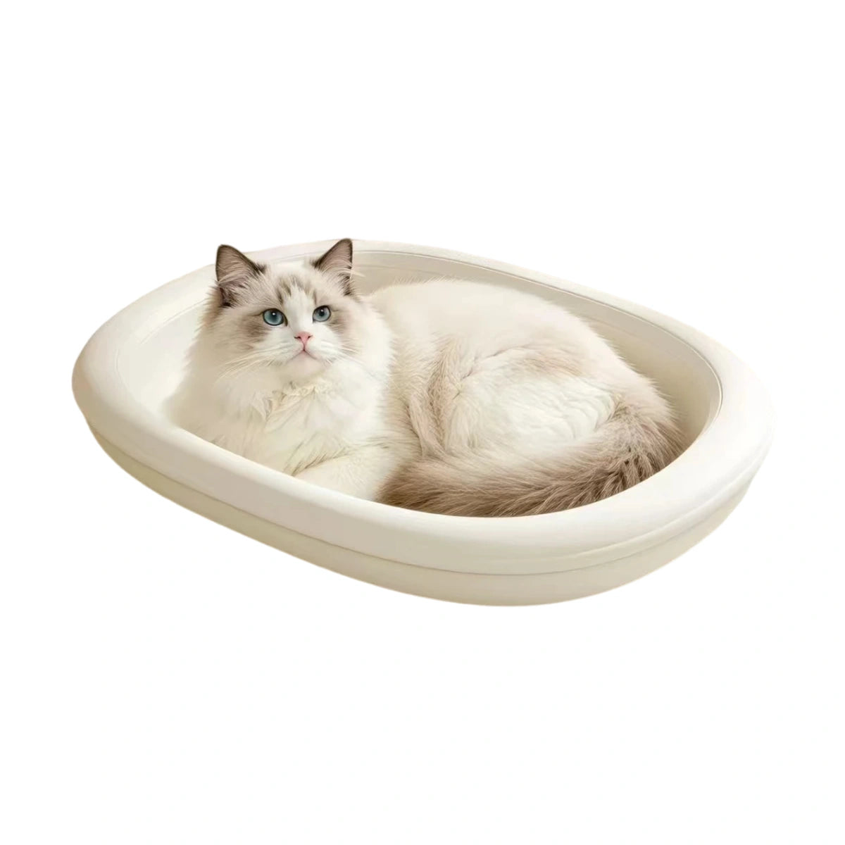 White LuckyPetland oval pet bed with cat resting inside