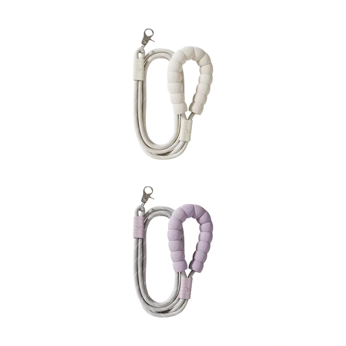 LuckyPetland hands-free pet leash clips shown in White and Purple