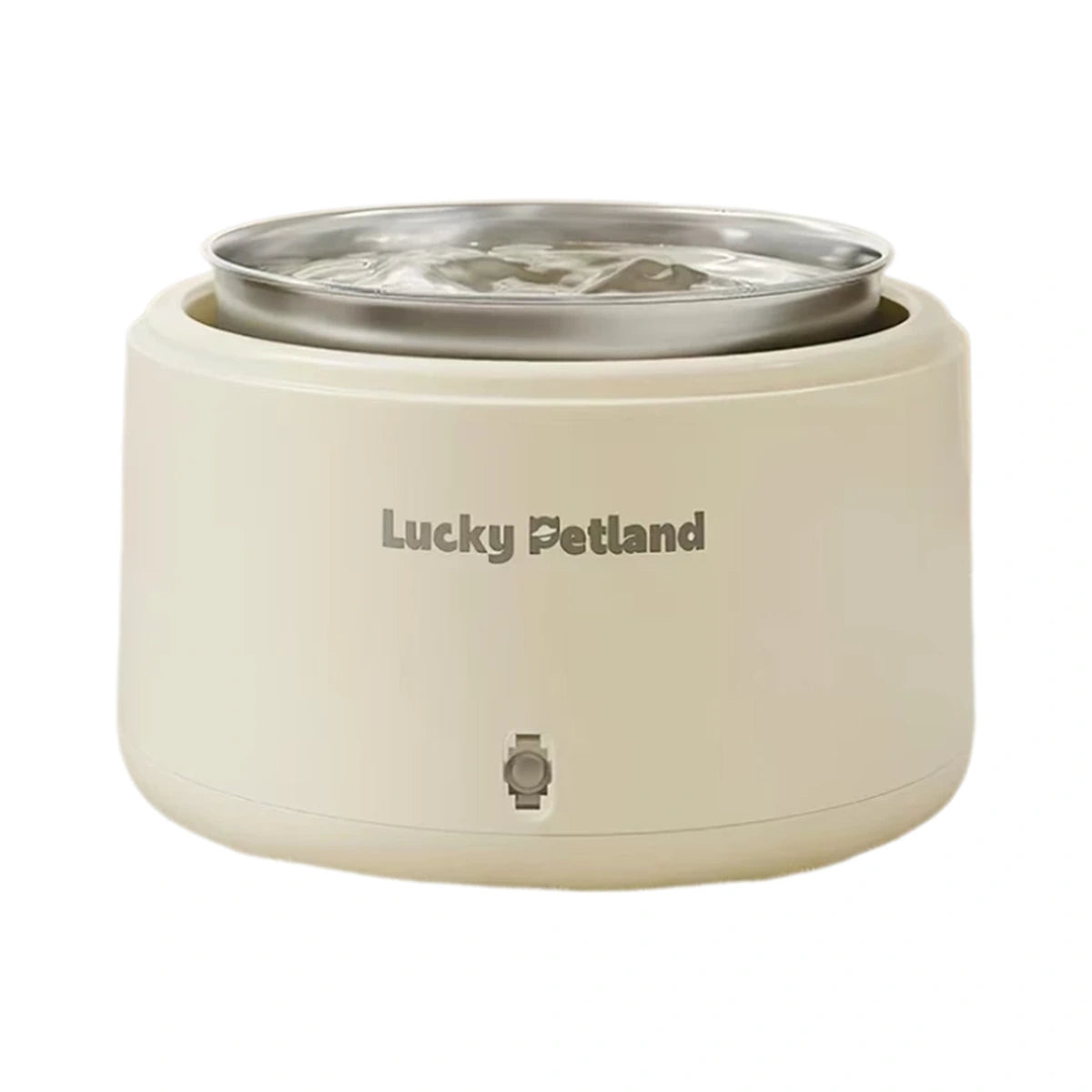 Beige LuckyPetland heated pet water bowl with steel liner
