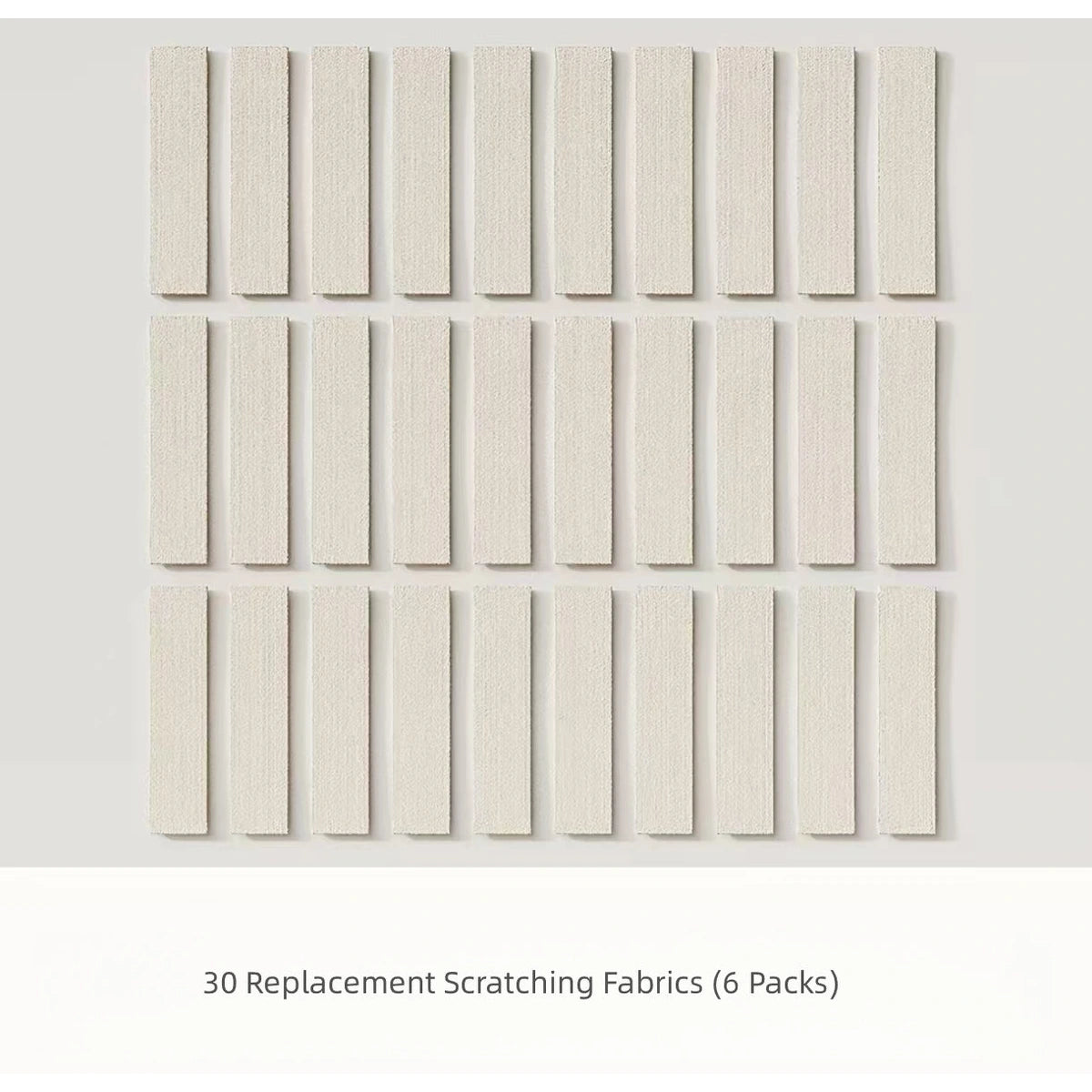 Thirty replacement scratching fabrics arranged in six packs