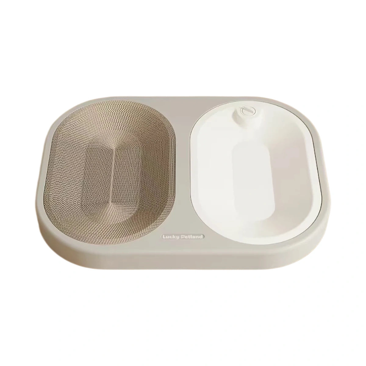 LuckyPetland dual-area cat scratcher bed with brown pad and white panel