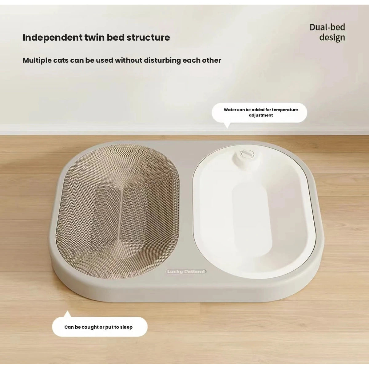 Top view of the LuckyPetland cat bed with scratch pad and white panel
