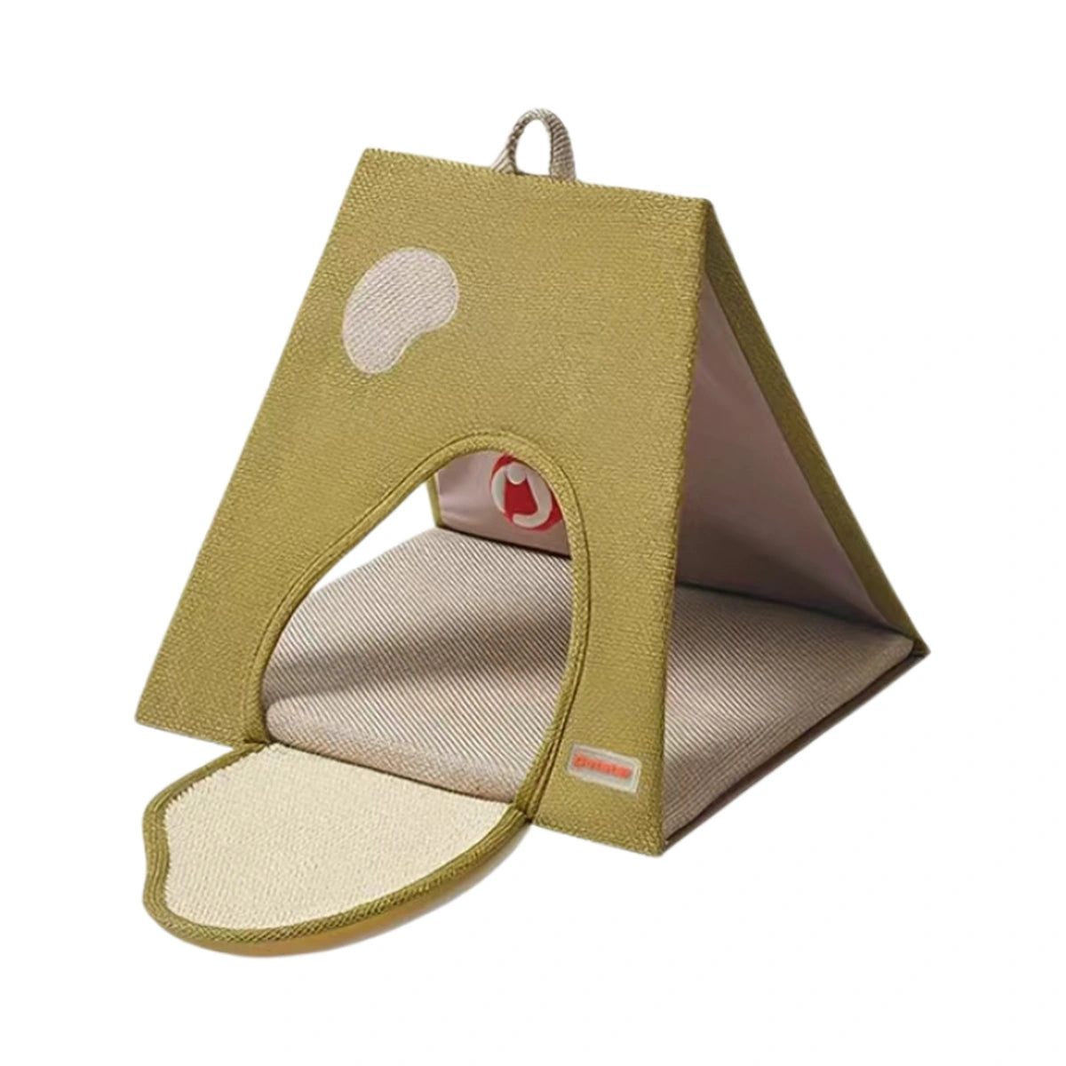 Green Petstar foldable cat play house with attached scratch pad