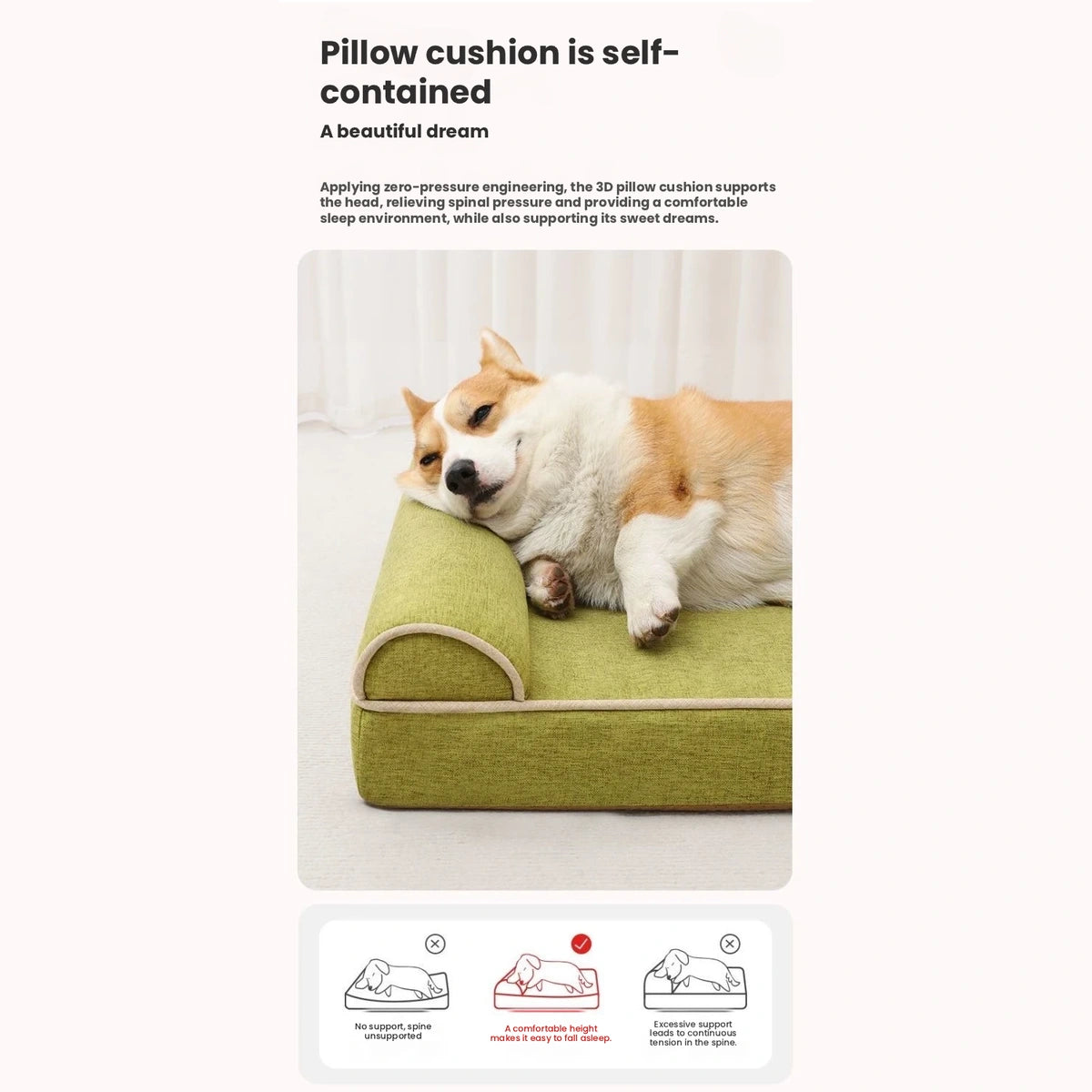 Petstar bed showing the raised pillow edge with a dog