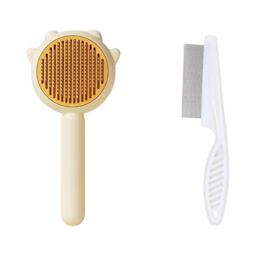 Yellow round-head cat grooming comb with companion cleaning comb