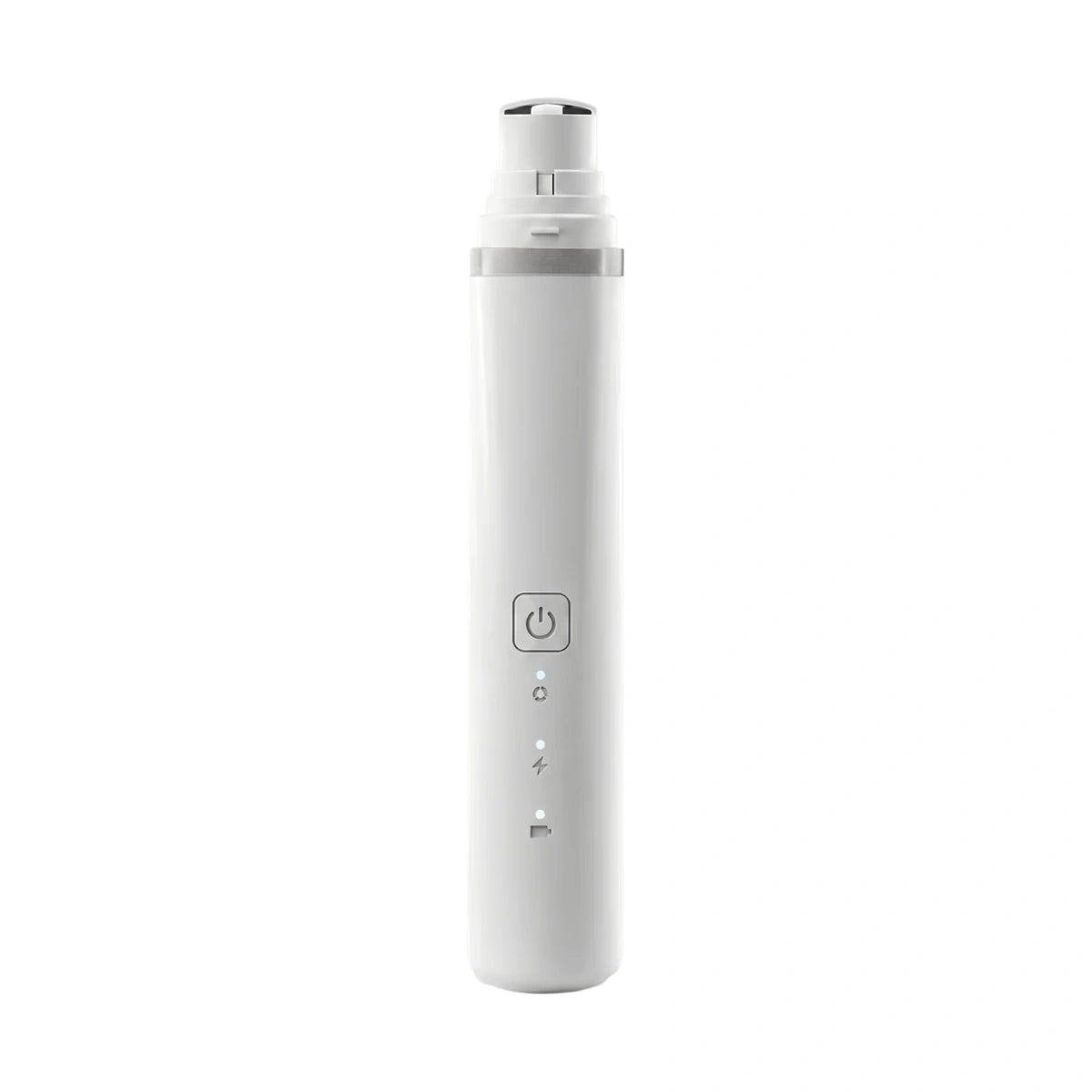 White handheld electric pet nail grinder on a plain background