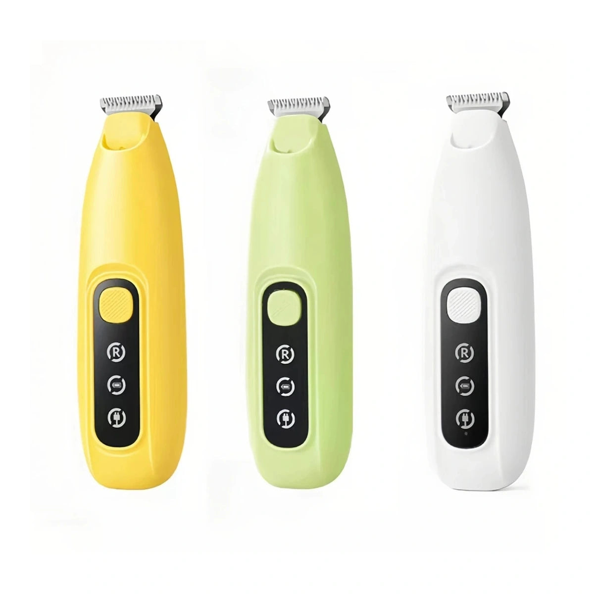 Yellow, Green and White compact pet hair trimmer colour options