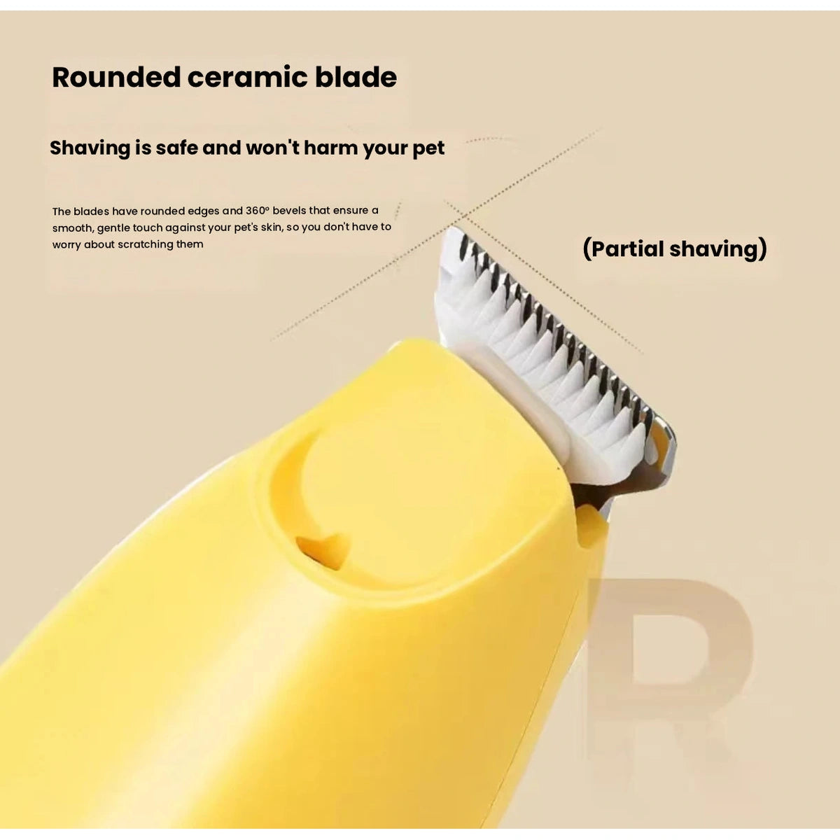 Yellow pet trimmer blade detail