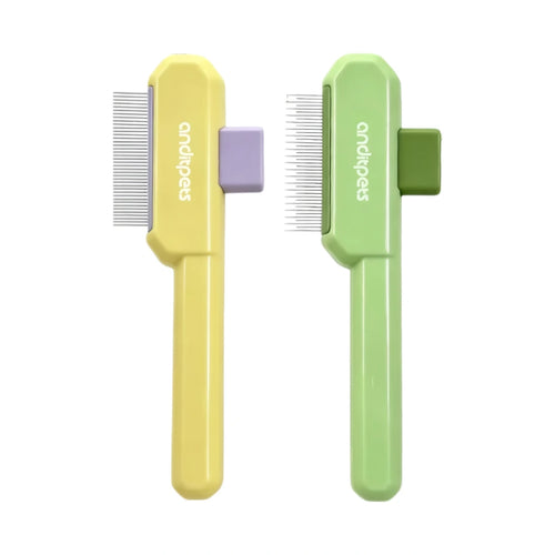 Yellow and Green andipets deshedding combs with push controls