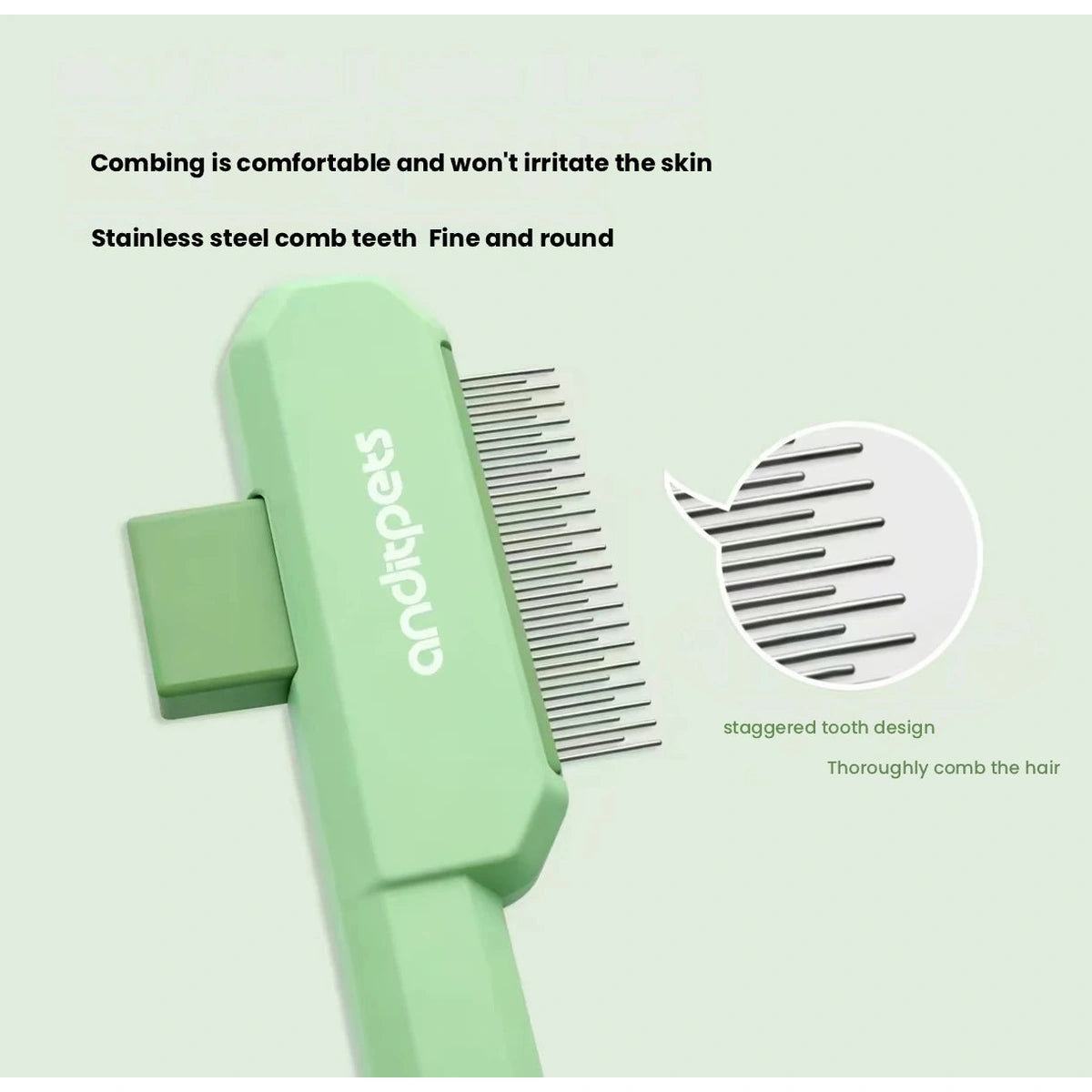Green andipets comb being used through pet fur