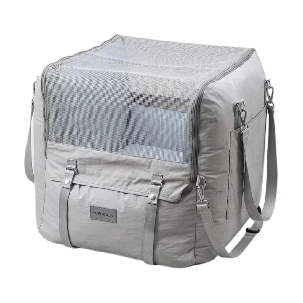 Grey POPOCOLA small dog car seat bed with carry handles