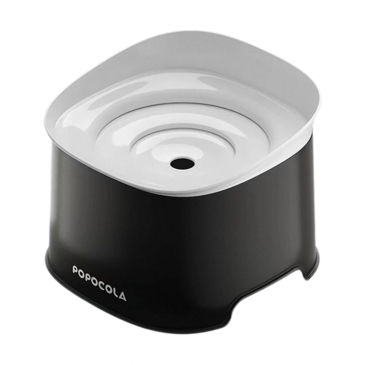 Angled view of the black floating dog water bowl