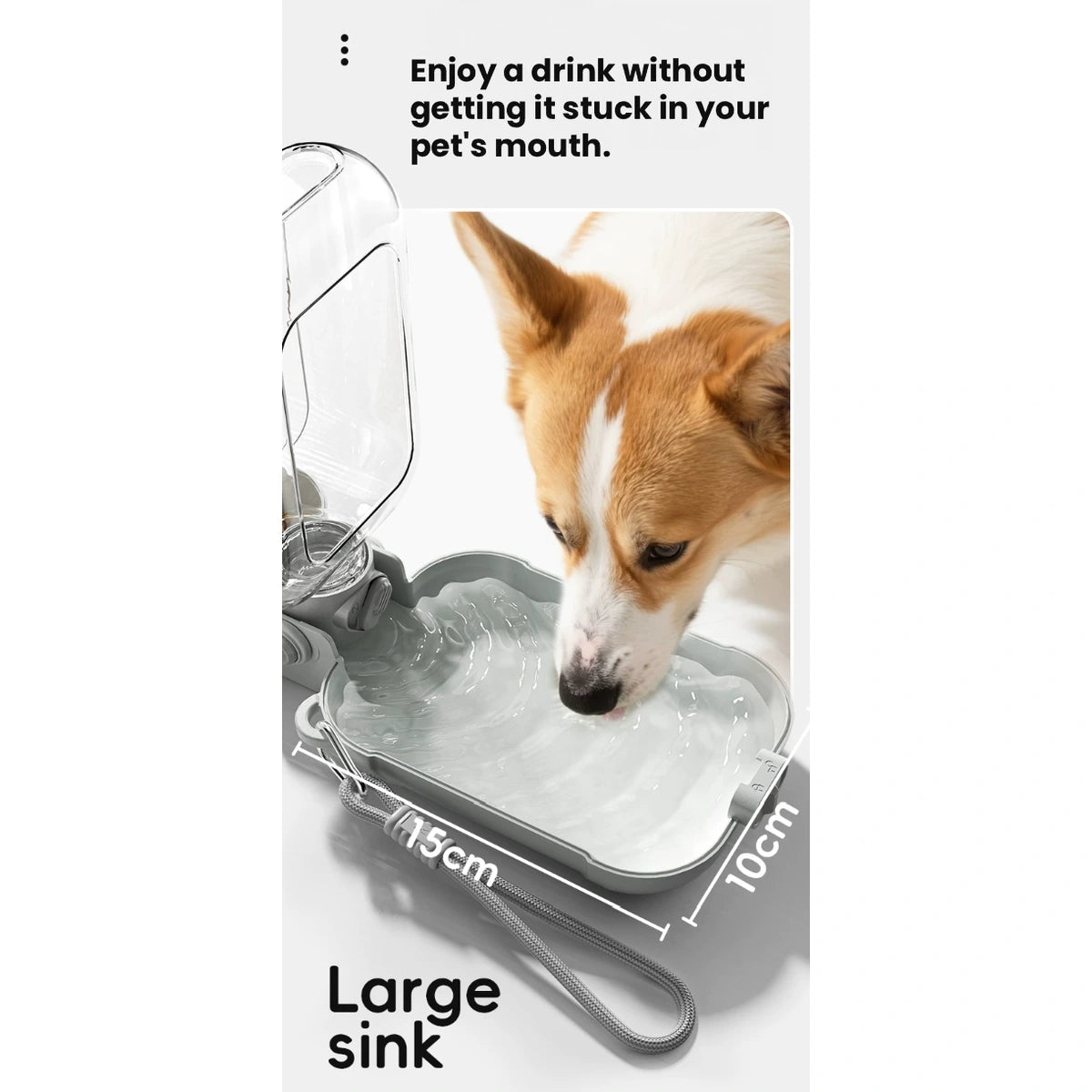 Dog drinking from the open portable water bowl