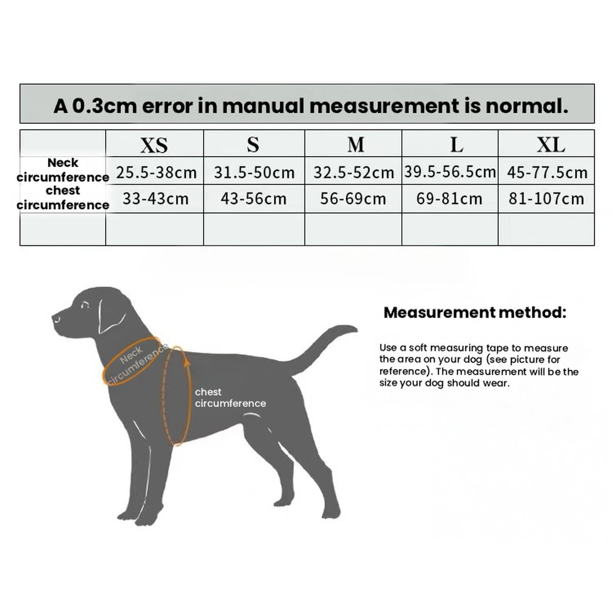 Truelove TLH5651 dog harness size and measurement chart