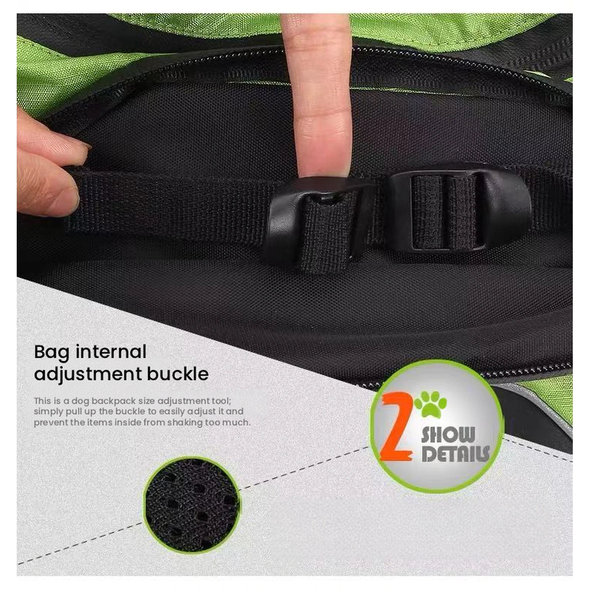Adjustment buckle inside the Truelove dog backpack
