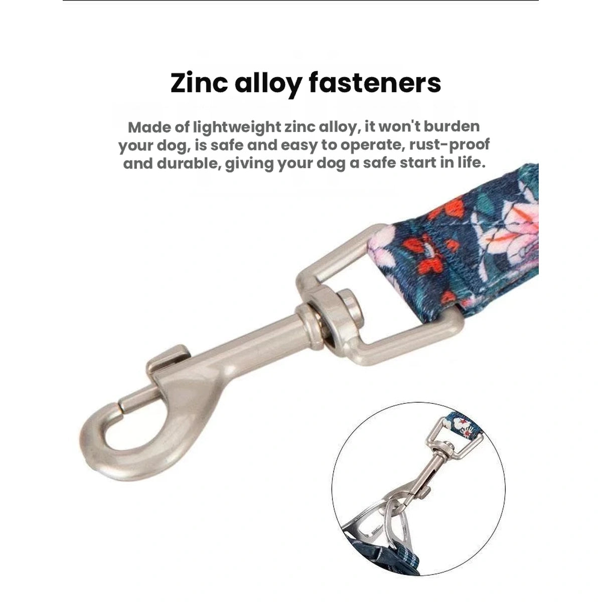 Metal swivel clip on the Truelove dog leash