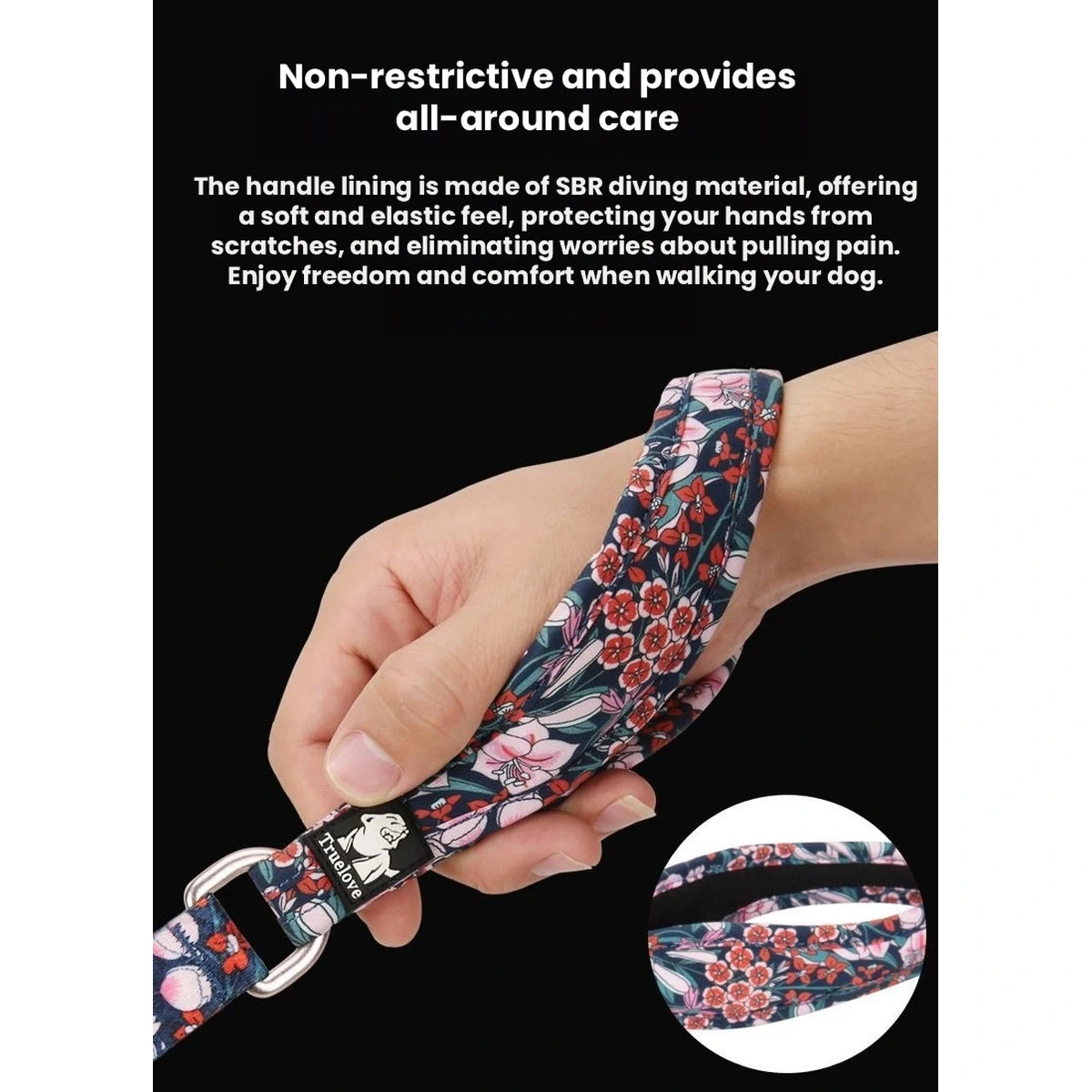 Close-grip handhold on the patterned Truelove leash