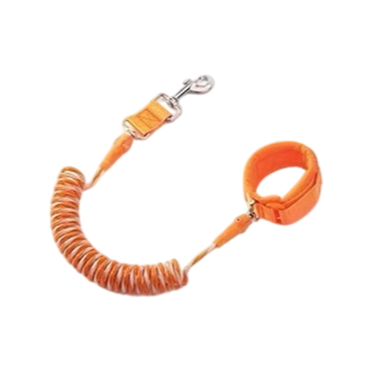 Orange coiled dog lead with wrist cuff